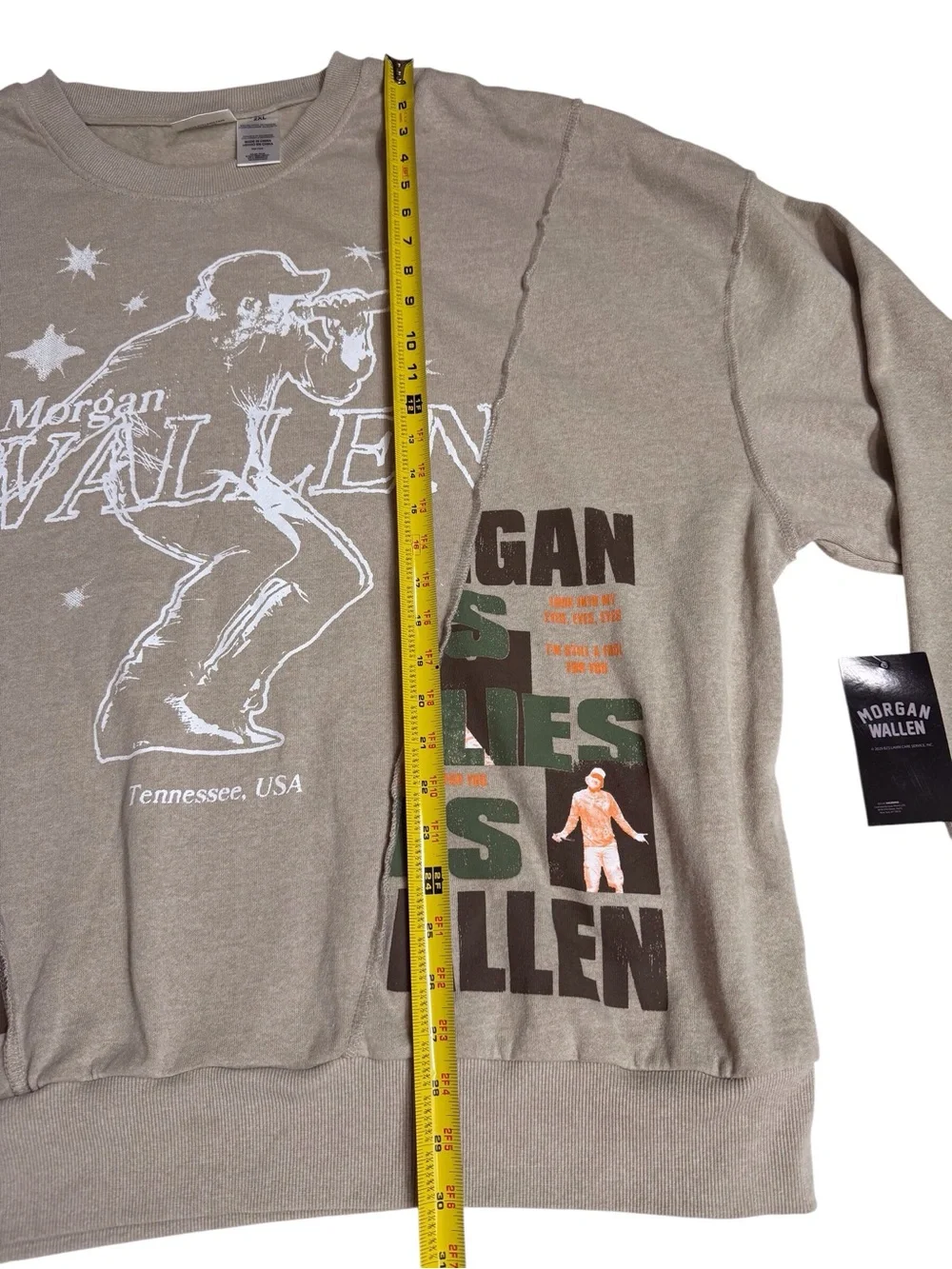 Morgan Wallen tan split graphic crewneck oversized sweatshirt men’s size 2XL NWT